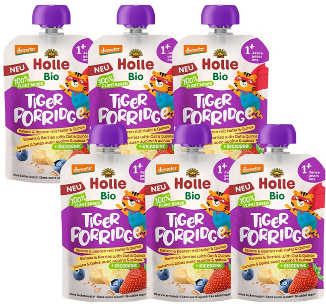 홀레 유기농 오트밀 퓨레 타이거 포리지, 혼합맛(사과/베리/오트밀), 110g, 6개