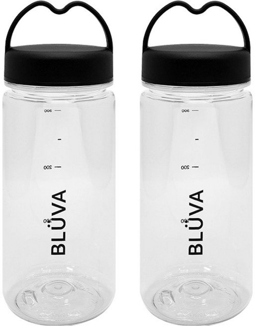 블루바 눈금표시 트라이탄 하트캡 쉐이커 보틀, 2개, 350ml, 블랙