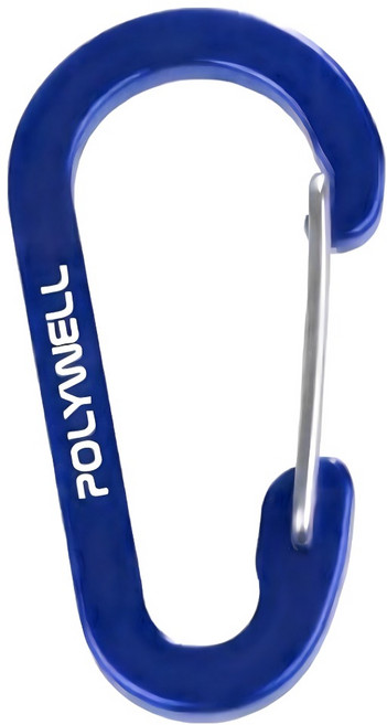 POLYWELL 寶利威爾 露營用 鋁合金D字扣掛環/D型扣/彈性扣環/鑰匙圈 PW15-T65-1051, 藍色, 1個