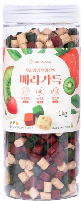 제로랩스 강아지 국내산 노즈워크 베리가득 져키, 혼합맛(딸기/키위/요거트), 1kg, 1개