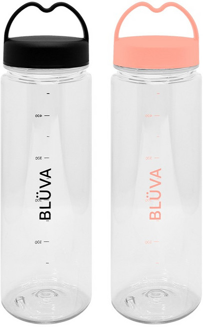 블루바 눈금표시 트라이탄 하트캡 쉐이커 보틀 2종 세트, 블랙 + 핑크, 500ml, 1세트