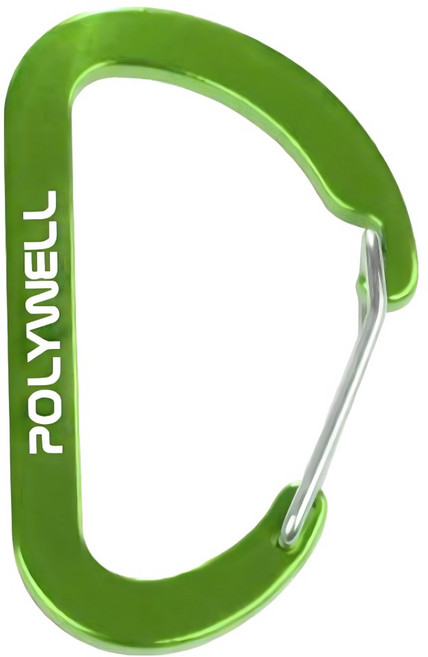 POLYWELL 寶利威爾 露營用 鋁合金D字扣掛環/D型扣/彈性扣環/鑰匙圈 PW15-T65-1047, 1個, 綠色