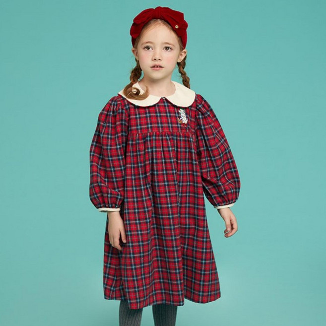 베베드피노언더웨어 플라넬 체크 푸들 원피스 잠옷 BU44UO406