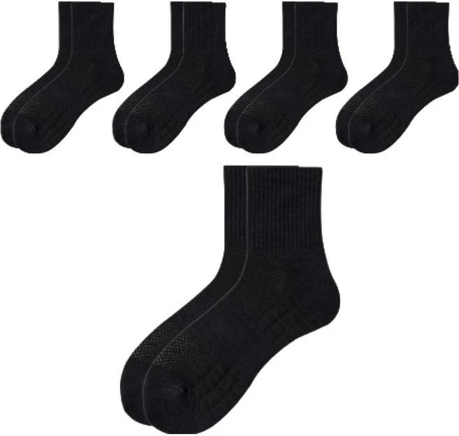 홈앤더 쿠션 중목 스포츠양말 5켤레 세트, 블랙, 1세트 - 쿠팡