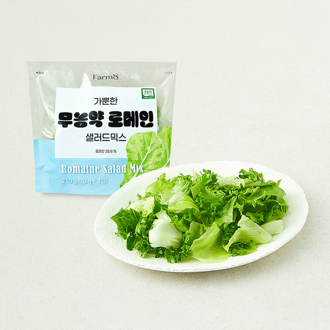 팜에이트 무농약 인증 가뿐한 로메인 샐러드믹스 3개입, 210g, 1개