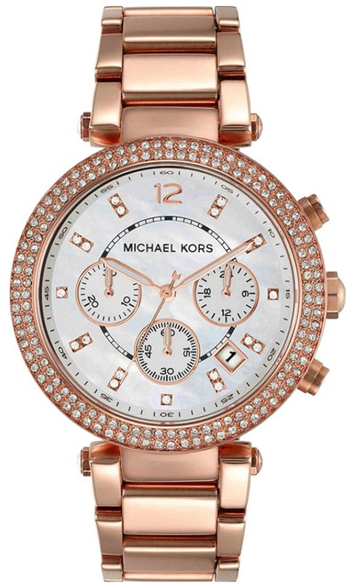 MICHAEL KORS 女款 Parker 珍珠母貝計時金屬腕錶 MK5491