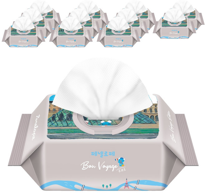 페넬로페 본보야지 루브르 휴대용 물티슈 캡형, 70g, 20매, 12개