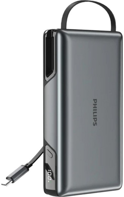 PHILIPS 飛利浦 22.5W急速快充伸縮線超大電量行動電源 20000mAh DLP2721C, 灰色