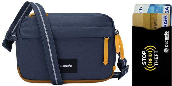 pacsafe GO 斜揹包 防盜包 + RFID防側錄卡套組, 海岸藍