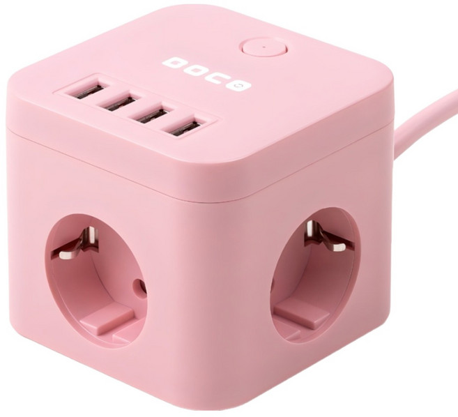 보코 USB 큐브 멀티탭 3구 SL-320, 2m, 핑크, 1개
