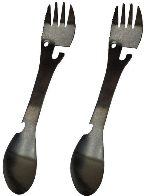 DIBOTE 迪伯特 304不鏽鋼叉匙 W3022-6, 黑色, 2個, 兩用叉匙