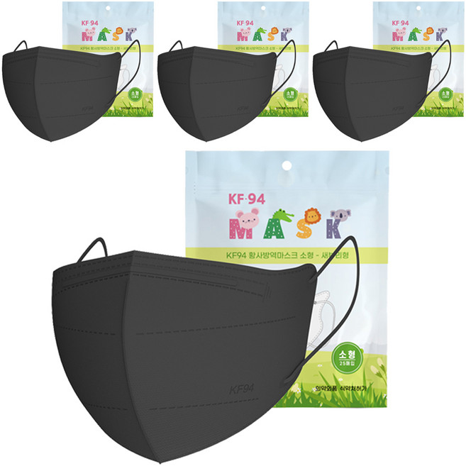 가드데이 새부리형 황사방역 컬러 마스크 소형 KF94, 블랙, 4개, 25개입