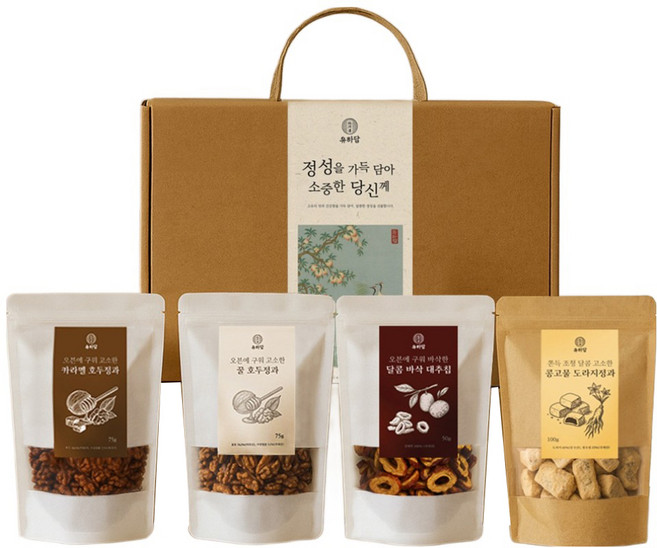 유하담 호두정과 대추칩 도라지정과 건강간식 혼합 4종 선물세트, 1세트