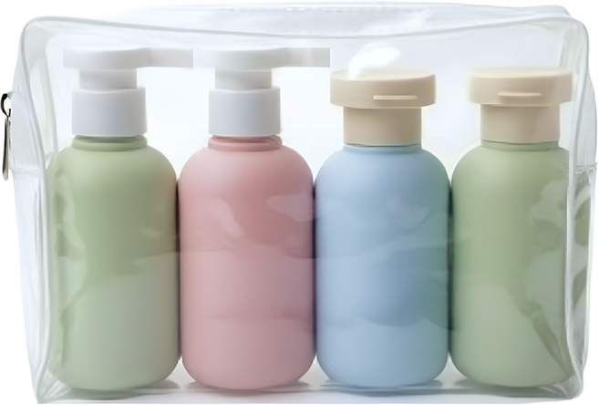 벨리안 여행용 공병 펌프형 100ml x 2p + 튜브형 100ml x 2p + 파우치 20 × 13 × 6 cm 세트, 1세트, 혼합색상