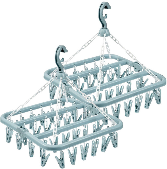 솔브리빙 32클립 다용도 집게형 옷걸이 건조대, 블루, 2개