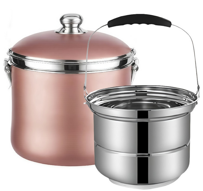 鼎匠 304不鏽鋼高效節能免火悶燒再煮鍋/保溫提鍋 7L 附蒸片, 25.7cm, 1套, 煙燻粉 玫瑰金