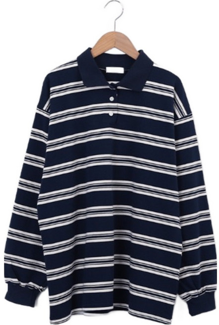 피핀 여성용 럭비 스트라이프 카라 긴팔 티셔츠 #112502