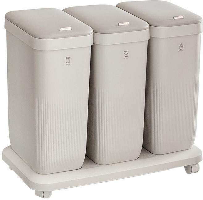 엠지엠씨디자인 플루딕 분리수거함 3p 세트, 베이지