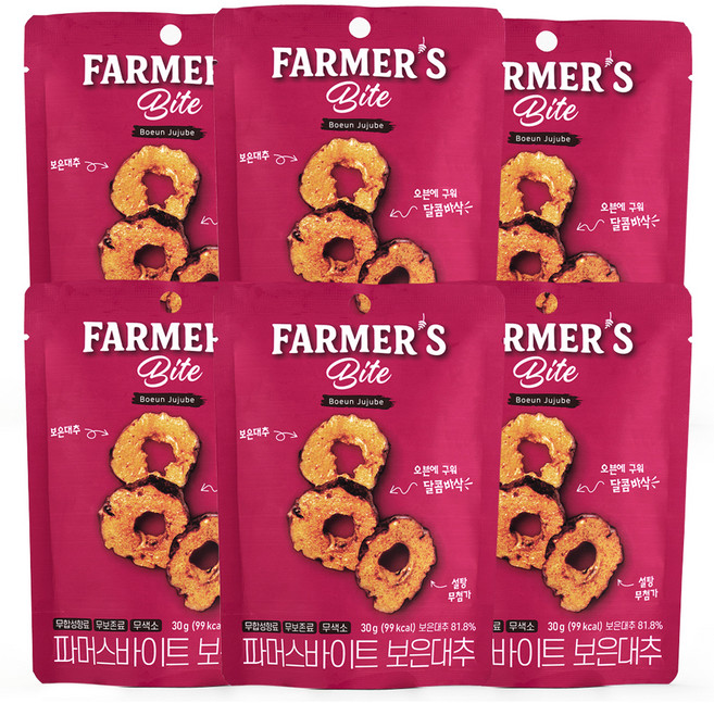 키토제니 파머스바이트 보은대추 대추칩 정과 강정, 30g, 6개