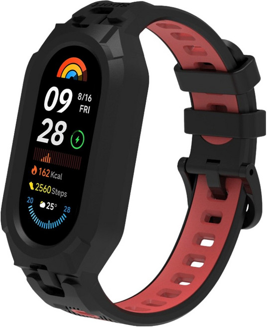 스페이스쉴드 샤오미 미밴드 9 러기드 아머 일체형 스트랩, 블랙레드, 1개