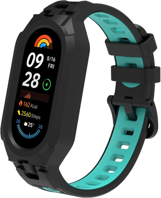 스페이스쉴드 샤오미 미밴드 9 러기드 아머 일체형 스트랩, 블랙민트, 1개