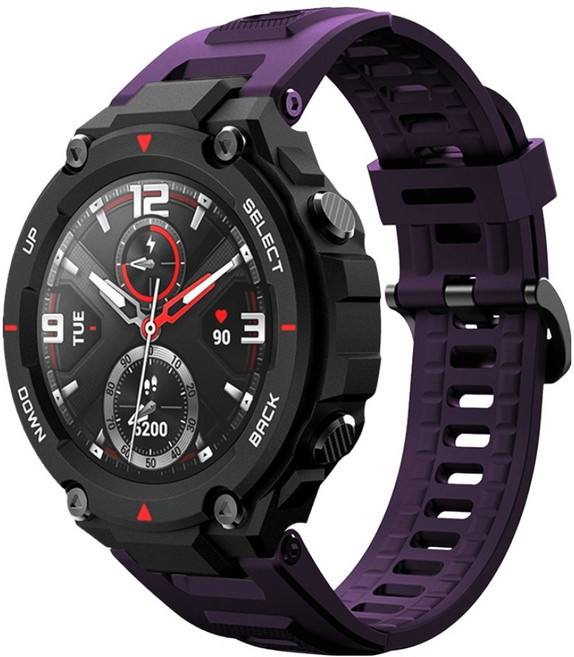 SPACE SHIELD 適用Amazfit T-Rex經典扣式矽膠錶帶, 深紫色, 1個