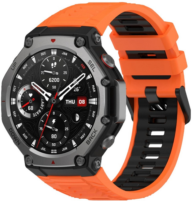 SPACE SHIELD Amazfit T-Rex 3 標準雙色錶扣矽膠錶帶, 橘黑色, 1個