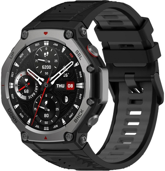 SPACE SHIELD Amazfit T-Rex 3 標準雙色錶扣矽膠錶帶, 黑灰色, 1個