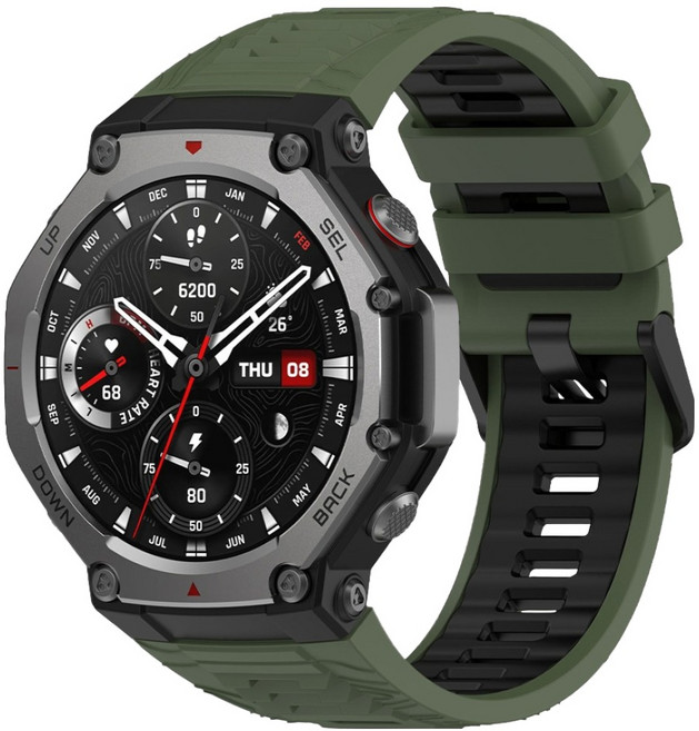 SPACE SHIELD Amazfit T-Rex 3 標準雙色錶扣矽膠錶帶, 卡其黑色, 1個