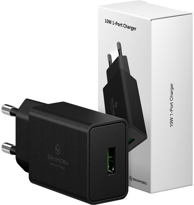 신지모루 2A 전압 전력보호 USB 휴대폰 충전기, 블랙, 1개