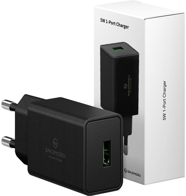 신지모루 전압 전력보호 USB 휴대폰 충전기, 블랙, 1개