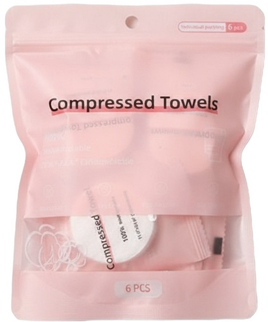 벨리안 압축 포켓 일회용 타월 19g 30 x 60 cm 6p, 핑크, 1개