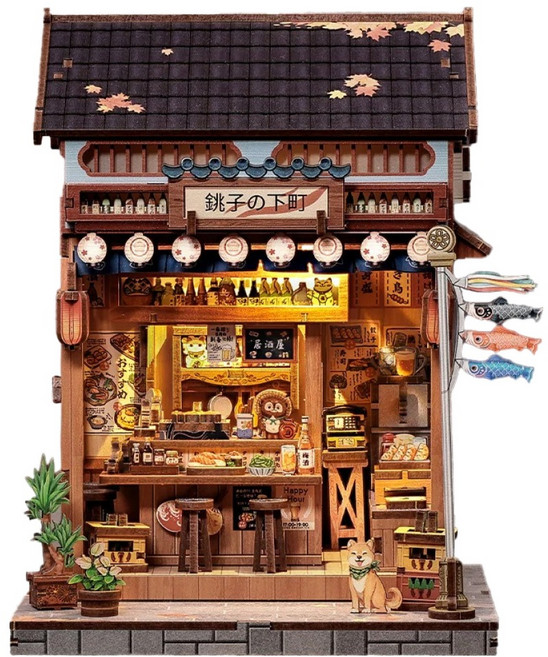 대호토이즈 조시 골목의 이자카야 미니어쳐 하우스 만들기 DIY 키트 218피스, 혼합색상, 1세트