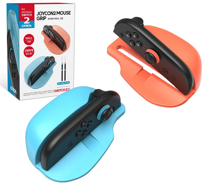조이트론 닌텐도 스위치2 조이콘2 마우스 그립 커버 좌 + 우 + 핸드 스트랩 2p 세트, 라이트블루 + 라이트레드, 1세트, SW2-GRIP08