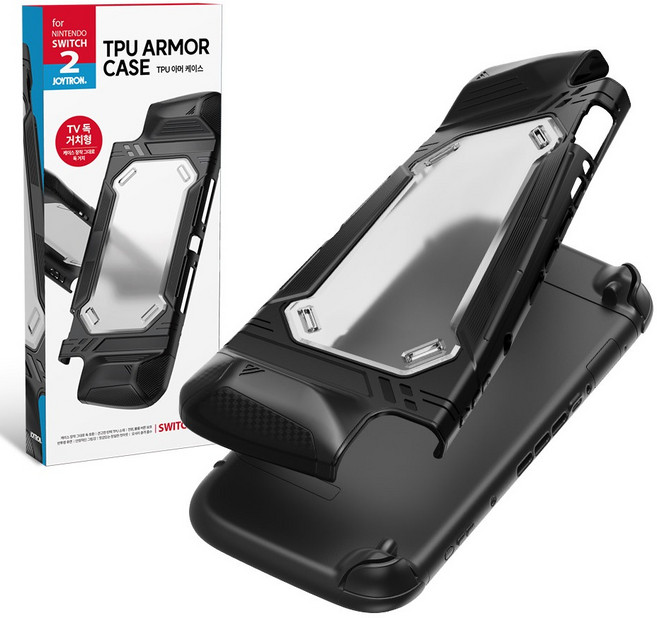조이트론 닌텐도 스위치2 TPU 아머 그립 케이스, 블랙 + 반투명, 1개, SW2-CASE06