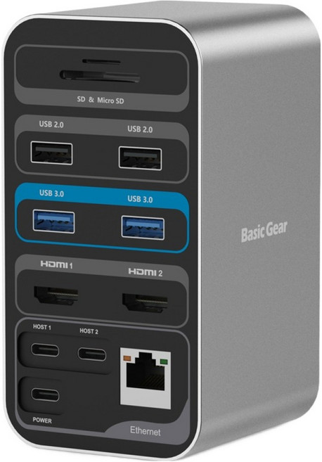 베이직기어 15 in 2 맥북 전용 듀얼모니터 C타입 멀티허브 도킹스테이션, 혼합색상, 1개