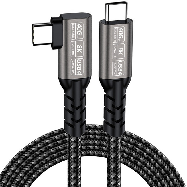 YTEK 썬더볼트4 호환 USB4.0 40Gbps 8K 꺾임형 케이블 240W YT-USB4-150A, 1.5m, 1개
