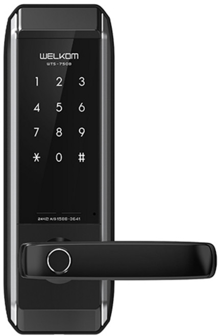 솔리티 손잡이 있음(유리문/샷시문 불가) 지문인식 무타공 도어락, WTS-750B, 고객직접설치