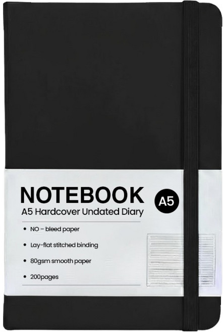 모더너리 A5 하드커버 업무용 플래너 만년 다이어리, 미드나잇 블랙, 1개