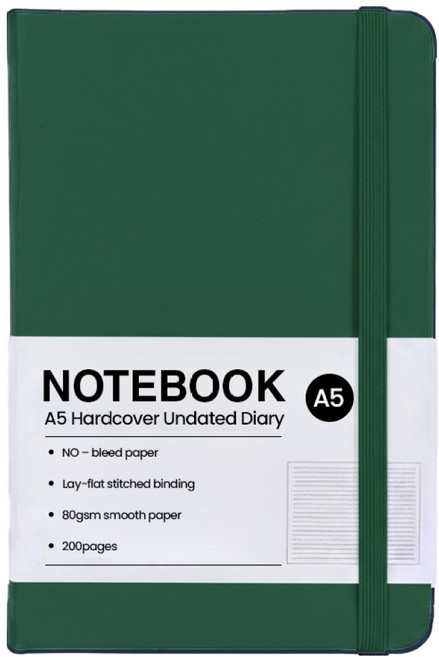 모더너리 A5 하드커버 업무용 플래너 만년 다이어리, 딥 그린, 1개