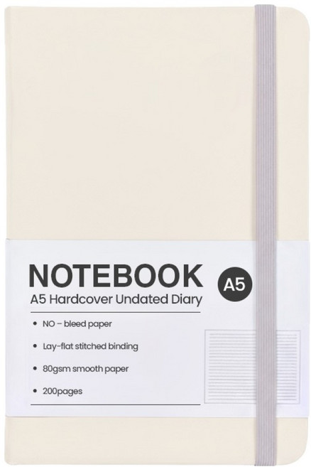 모더너리 A5 하드커버 업무용 플래너 만년 다이어리, 크림 화이트, 1개