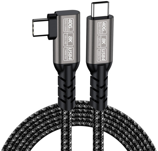 YTEK 240W 40Gbps 8K Thunderbolt 4 相容 USB4 彎頭傳輸線 YT-USB4-200A, 1個, 2m