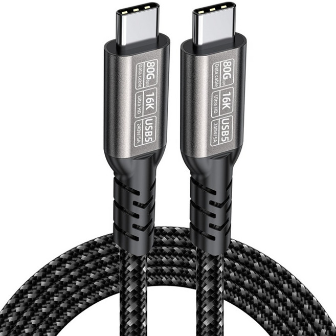YTEK Thunderbolt 5 相容 80Gbps 240W 16K USB5 USB4 v2 0 傳輸線 YT-U4V2-150B, 1個, 1.5m