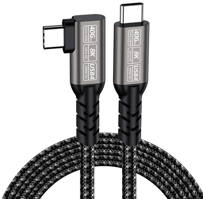 YTEK Thunderbolt 4 相容 240W 40Gbps 8K USB4 0 彎頭型傳輸線 YT-USB4-100A, 1個, 1m
