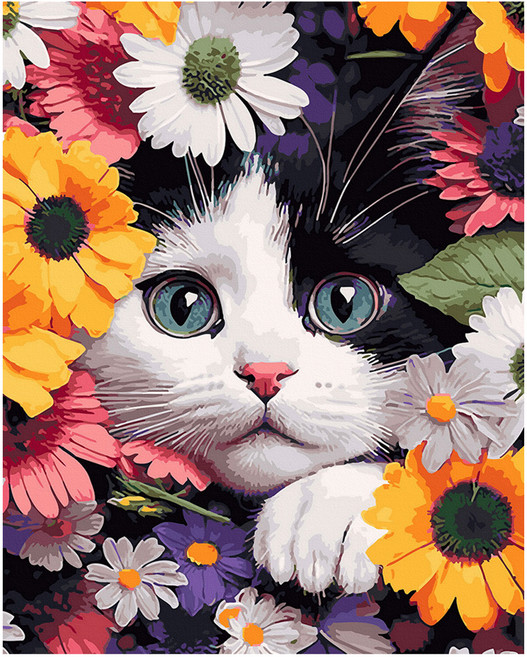 플레이어바웃 DIY 유화 그림그리기 세트 40 x 50 cm, 꽃과 고양이(GX46353), 1개