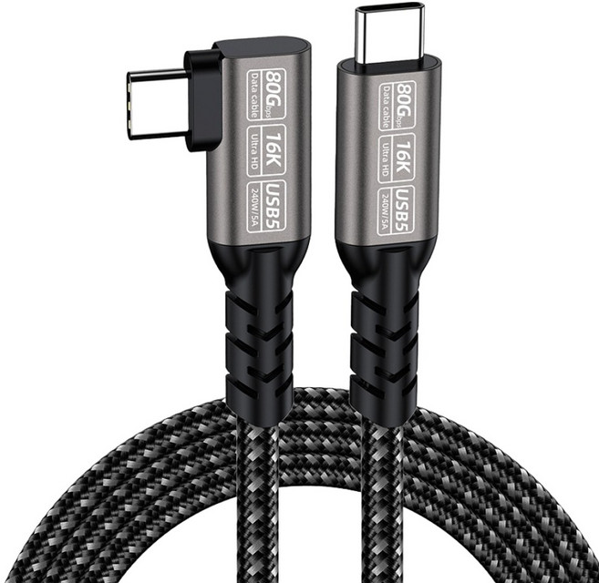 YTEK Thunderbolt 5 相容 80Gbps 16K USB4 v2.0 L型傳輸線 240W YT-U4V2-200AB, 2m, 1個