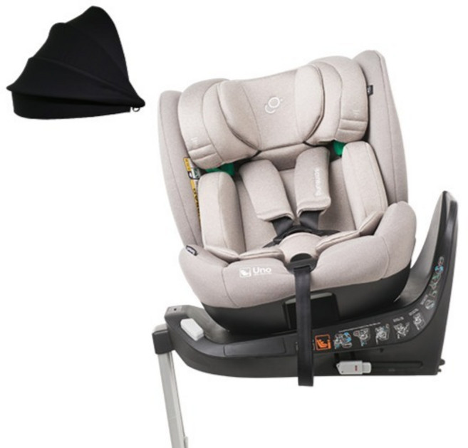순성 우노 에어 올인원 아이사이즈 회전형 카시트 일체형 ISOFIX + 선쉐이드 세트, 실버베이지