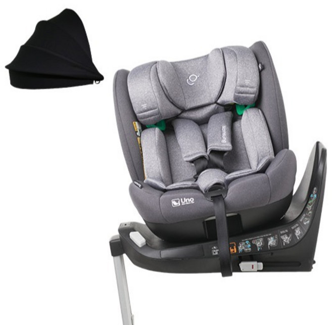 순성 우노 에어 올인원 아이사이즈 회전형 카시트 일체형 ISOFIX + 선쉐이드 세트, 딥그레이
