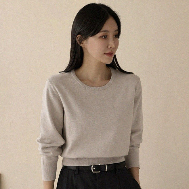 앤드스타일 여성용 비소프트 6탄 데일리 소프트핏 세미크롭 라운드넥 비스코스 니트 264976