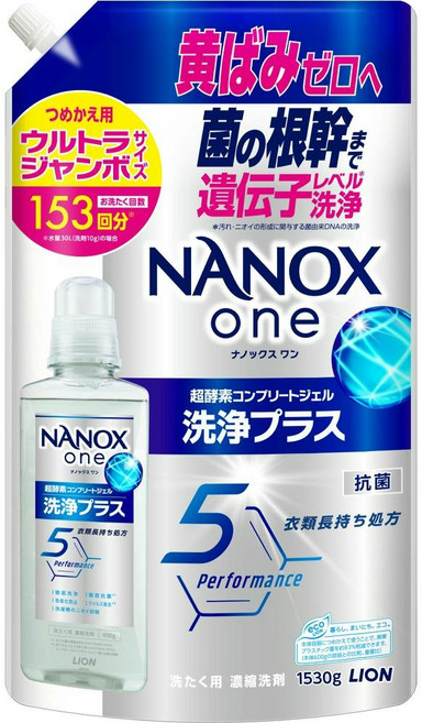 LION 獅王 NANOX one Plus 酵素濃縮洗衣精 補充裝, 1個, 1530g